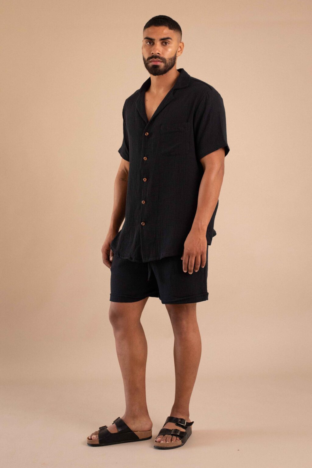 Set Huellas, conjunto de algodón texturizado color negro