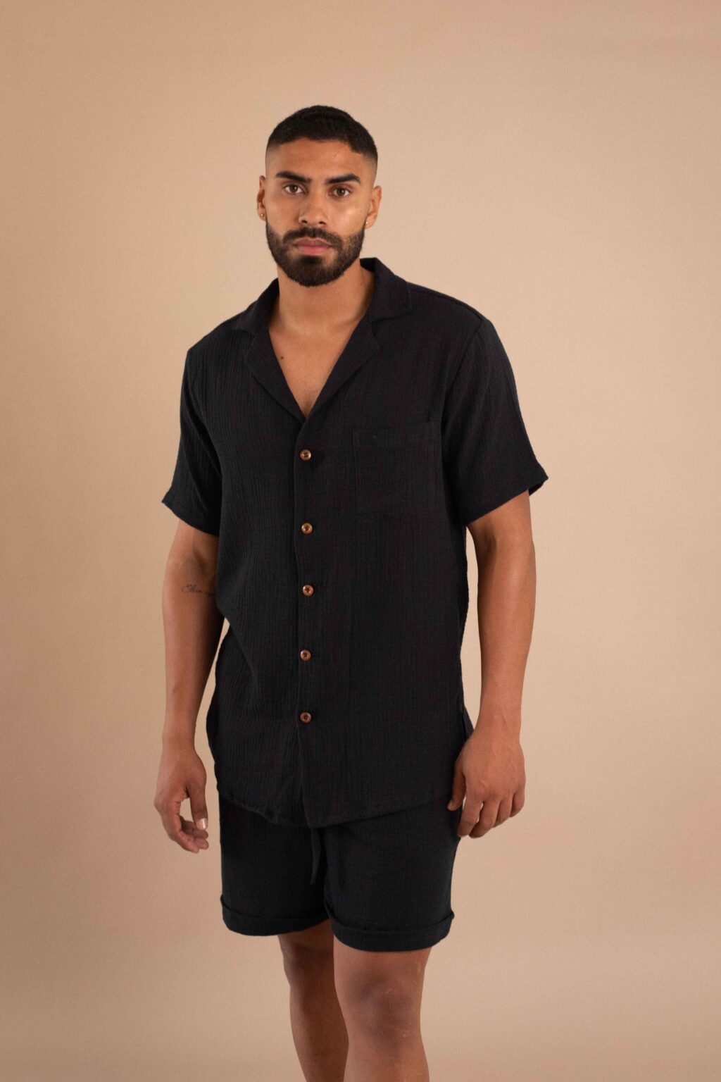 Set Huellas, conjunto de algodón texturizado color negro