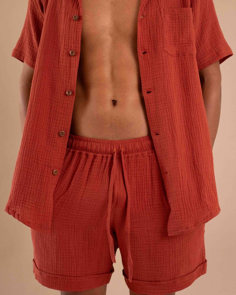 Set Huellas, conjunto de algodón texturizado color rojo